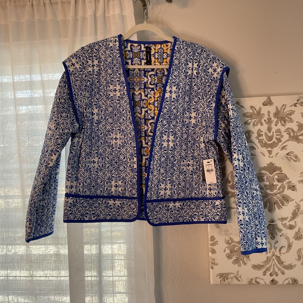 Express Blue and White Quilted Jacket